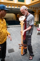 One of our clients who is a luthier looking at the construction of a Tibetan Dranyen. 